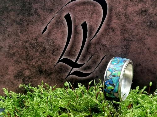 LeoLars-PABE Lightning Ridge Opal Mosaik Design Ring, Gr.57-58 (18,3), aus 925er Silber, Opalsplitter intensiv Multicolor, Unikat, Handarbeit