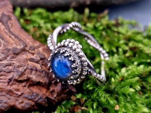 LeoLars-PABE Verspielter magischer Labradorit Design Ring aus 925er Silber, Gr. 57 (18,2), toller blauer Schimmer, mystisch, Unikat, Handarbeit