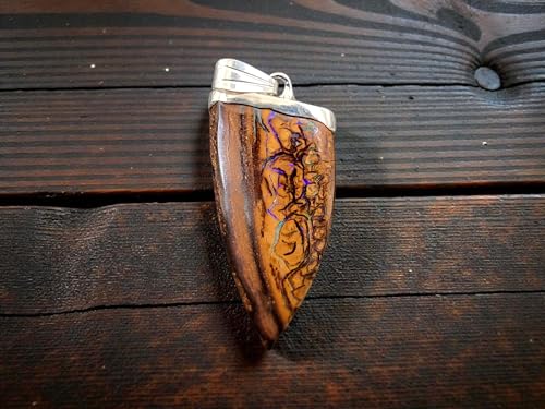 LeoLars-PABE Schlichter Boulder Opal Anhänger aus 925er Silber, mit tollem Muster und partiellem Opalfeuer in lila und grün, Unikat, Handarbeit, Unisex