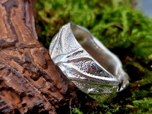 LeoLars-PABE 925er Silber Design Kraftring, Gr. 61 (19,5), glänzend, grobe Struktur, handgeschmiedet, Unisex, Unikat, Handarbeit