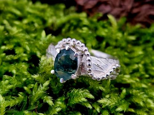 LeoLars-PABE Moosachat Kräuterdesign 420 Ring, Gr. 54 (17,3), aus 925er Silber mit echter Kräuter Oberflächen Struktur, verspielt, Unikat, Handarbeit