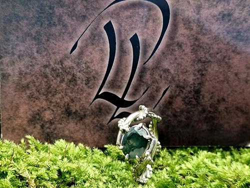 LeoLars-PABE Moosachat Design Ring aus 925er Silber verspielt verschnörkelt, schönes Innenleben, facettiert, oval, Gr. 60 (19,3), Unikat, Handarbeit, Nr. 0104