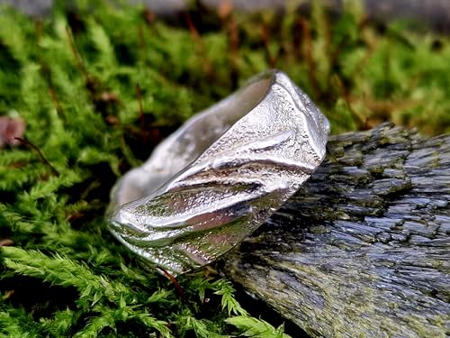 LeoLars-PABE 925er Silber Design Kraftring, Gr. 61 (19,5), glänzend, grobe Struktur, handgeschmiedet, Unisex, Unikat, Handarbeit