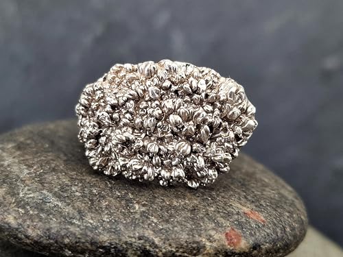 LeoLars-PABE Broccoli Design Ring aus 925er Silber, Gr. 60 (19,2), Ringschiene seidenmatt, massiv, abgeformt von echtem Broccoli, Vegetarier, Veganer, Unikat, Handarbeit, Unisex