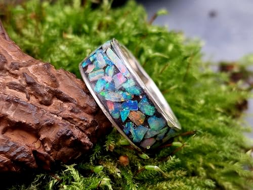 LeoLars-PABE Lightning Ridge Opalsplitter Design Ring, Gr. 55/56 (17,8), aus 925er Silber, Opalmosaik in Multicolor, Unikat, Handarbeit