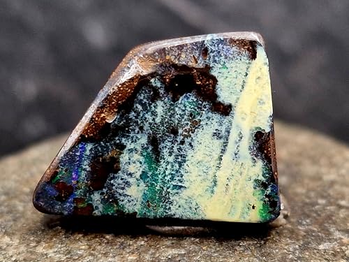 Außergewöhnlicher Boulder Opal Anhänger gebohrt mit 60 cm Lederband, Opal schwarz/weiße gemeine Opalschicht mit partiellem Opalfeuer, Maße: 19,6mm x 14,7mm x 6,5mm Unikat, Handgeschliffen