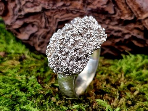 LeoLars-PABE Broccoli Design Ring aus 925er Silber, Gr. 60 (19,2), Ringschiene seidenmatt, massiv, abgeformt von echtem Broccoli, Vegetarier, Veganer, Unikat, Handarbeit, Unisex