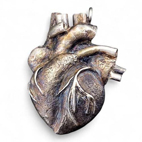 LeoLars-PABE Design Anhänger als anatomisches Herz, aus 925er Silber, teilgeschwärzt, 3farbige Optik, außergewöhnlich, Herz Anhänger mal anders, Unikat, Handarbeit, Unisex