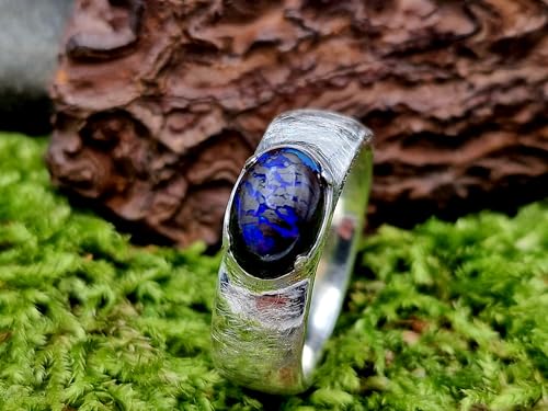 LeoLars-PABE Boulder Matrix Opal Design Ring, Unisex, Gr.66 (21), aus 925er Silber, eismattiert, Opal mit Opaladern mit dunkelblauem Opalfeuer, Unikat, Handarbeit