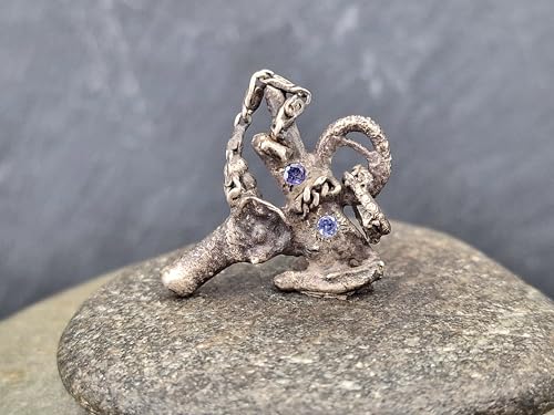 LeoLars-PABE Frei gestalteter Design Anhänger aus 925er Silber mit zwei rund facettierten Tansaniten, teilgeschwärzt, Unikat, Handarbeit, Unisex