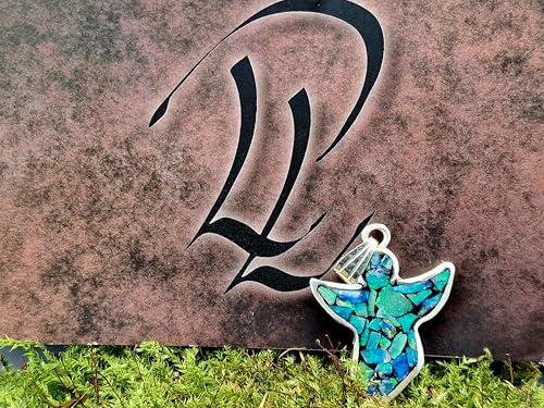 LeoLars-PABE Knallbunter Design Engel Anhänger aus 925er Silber mit Lightning Ridge Opal Splittern, tolles Multicolor Opalfeuer, in Lichtgehärtetem Kunststoff, Unikat, Handarbeit, Unisex