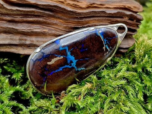 LeoLars-PABE Boulder Opal Anhänger aus 925er Silber, mit kräftigen blau- türkisen und lila Opaladern. Unikat, liebevolle Handarbeit