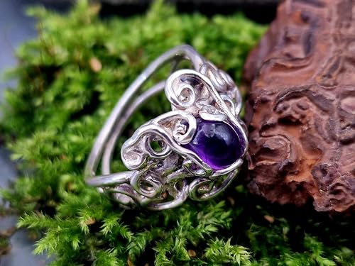 LeoLars-PABE Verschnörkelter verspielter Amethyst Design Ring aus 925er Silber, Gr. 63 (20,2), herrliches dunkles Lila, magisch, Unikat, Handarbeit