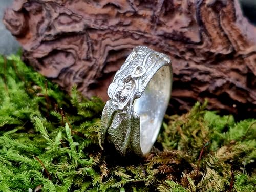 LeoLars-PABE Kraftring mit Design Struktur, aus 925er Silber, handgeschmiedet, glänzend, teileloxiert, Unisex, Unikat, Handarbeit, Gr. 58 (18,5)