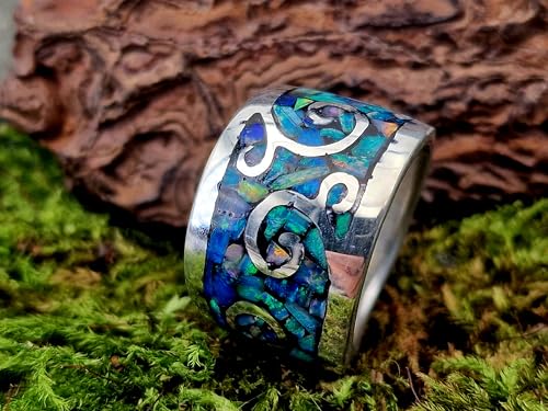 LeoLars-PABE Lightning Ridge Opalsplitter Design Ring, Gr. 56-57, aus 925er Silber, verspielt, verschnörkelt, massiv, Splitter in Kunstoff, Unikat, Handarbeit