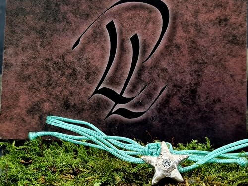 LeoLars-PABE Hellblaues Makramee Design Armband mit Seestern aus 925er Silber mit Labgrown Diamant, Umfang von 16-24cm, Unikat, Handarbeit