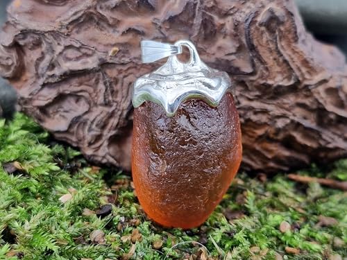 LeoLars-PABE Nordsee Bernstein Design Anhänger aus 925er Silber, sehr klar, honiggelb und natürlicher Oberfläche, Unikat, Handarbeit, Unisex