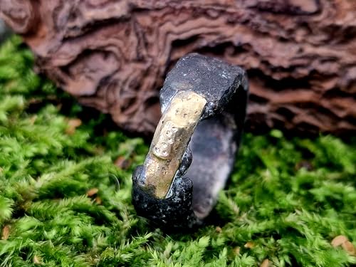 LeoLars-PABE 925er Silber Design Ring mit 585er Gelbgold Pflaster, Gr.54 (17,2), Bicolor, natürlich, rauh, geschwärzt, Unikat, Handarbeit