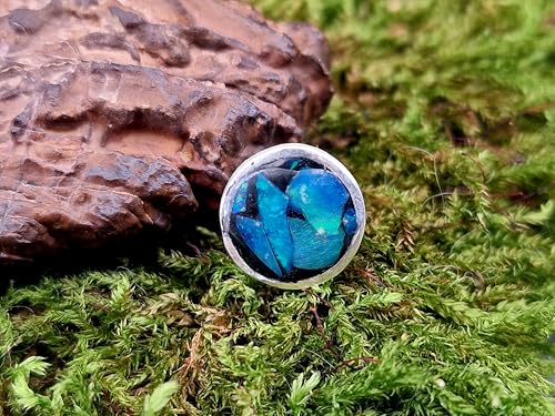 einzelner Lightning Ridge Opalsplitter Ohrstecker aus 925er Silber mit Flügelmutter, grün-blaues Opalfeuer, in Kunststoff eingegossen, Unikat, Handarbeit