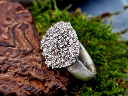 LeoLars-PABE Broccoli Design Ring aus 925er Silber, Gr. 60 (19,2), Ringschiene seidenmatt, massiv, abgeformt von echtem Broccoli, Vegetarier, Veganer, Unikat, Handarbeit, Unisex