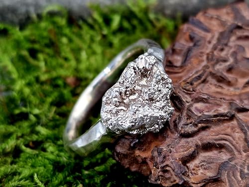 LeoLars-PABE Blumenkohl Design Ring mit gehämmerter Ringschiene aus 925er Silber, Gr.61-62 (19,6), Ringkopf abgeformt, Vegetarier, Veganer, Unikat, Handarbeit, Unisex