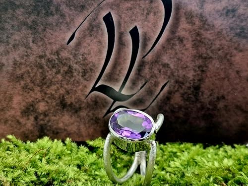 LeoLars-PABE Amethyst Design Ring aus 925er Silber, Gr.60 (19,3), lila oval facettierter Amethyst in Zargenfassung, doppelte Ringschiene, Unikat, Handarbeit