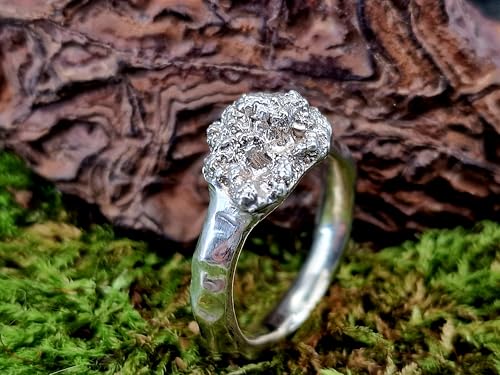 LeoLars-PABE Blumenkohl Design Ring mit gehämmerter Ringschiene aus 925er Silber, Gr.61-62 (19,6), Ringkopf abgeformt, Vegetarier, Veganer, Unikat, Handarbeit, Unisex