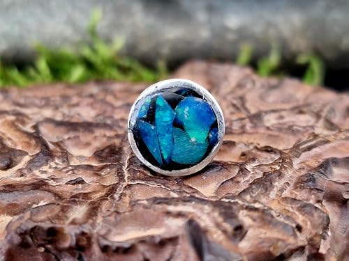 einzelner Lightning Ridge Opalsplitter Ohrstecker aus 925er Silber mit Flügelmutter, grün-blaues Opalfeuer, in Kunststoff eingegossen, Unikat, Handarbeit