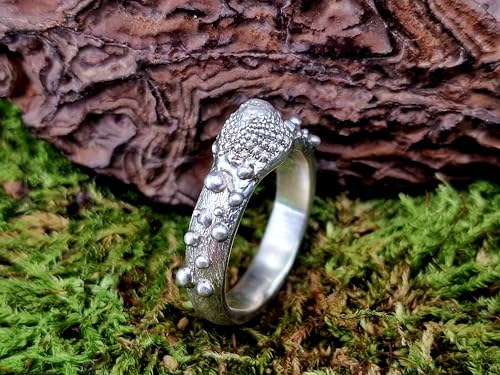 LeoLars-PABE Romanesco Design Ring, Gr. 55-56 (17,8), aus 925er Silber, abgeformt von echtem Romanesco, Ringschiene mit Kugeln und gebürstet, Vegetarier, Veganer, Unikat, Handarbeit