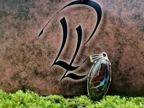 LeoLars-PABE Boulder Opal Anhänger aus 925er Silber, Opal mit Opaladern und grünem Opalfeuer, aufgeriebene Krappenfassung, Unikat, Handarbeit, Unisex