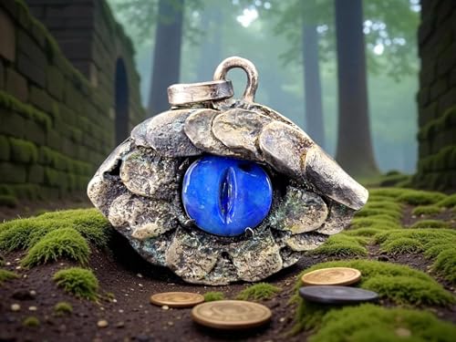 LeoLars-PABE Drachenauge Design Anhänger mit handgecarvtem schwarzem Opal aus 925er Silber, verschieden blaues Opalfeuer, teilgeschwärzt, Drache, Unikat, Handarbeit, Unisex, mystisch
