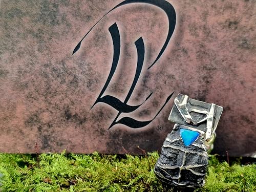 LeoLars-PABE Rustikaler, teilgeschwärzter Design Ring aus 925er Silber mit intensivem brilliantem Opalfeuer in grün und blau, Lightning Ridge Opal, Gr. 59-60 (19), Unikat, Handarbeit, Unisex