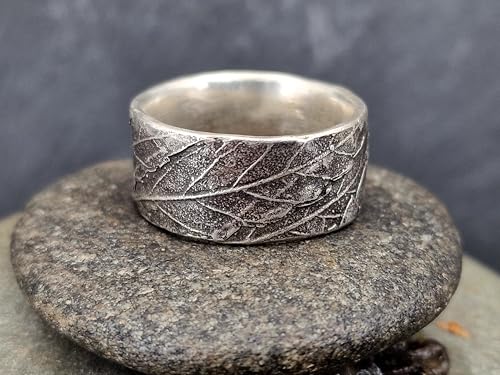 LeoLars-PABE Kräuterblatt Design Ring 420, aus 925er Silber, echte Kräuter Oberfläche, teilgeschwärzt, Gr. 65 (20,7), Nr. 003, Unisex, Unikat, Handarbeit