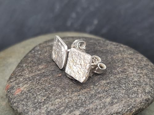 Design Ohrstecker aus 925er Silber mit aufgefuster Oberflächen Struktur und Flügelmuttern, Nr.111, Unikat, Handarbeit, Unisex