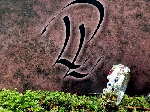 LeoLars-PABE Sandguss Chaos Design Ring, Gr.55 (17,5), aus 925er Silber mit echten eingegossenen Edelsteinen, Sandguss typische Oberflächen Struktur, Nr. 157, Unikat, Handarbeit