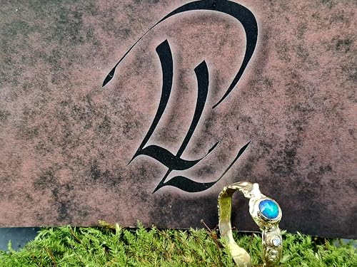 LeoLars-PABE Lightning Ridge Opal Design Ring aus 585er Gelbgold, Gr. 57-58 (18,4), angeschmolzenes Design, Diamant als Akzentstein, grünes Rolling Flash Opalfeuer, Unikat, Handarbeit