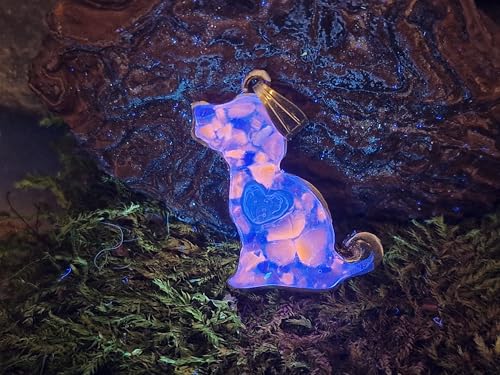 Hauyn Splitter Hunde Design Anhänger aus 925er Silber, kräftiges blau, unter UV-Licht Orange leuchtend, in Kunststoff eingegossen, Hund, Welpe, Herz, Hundeliebhaber, Unikat, Handarbeit, Unisex