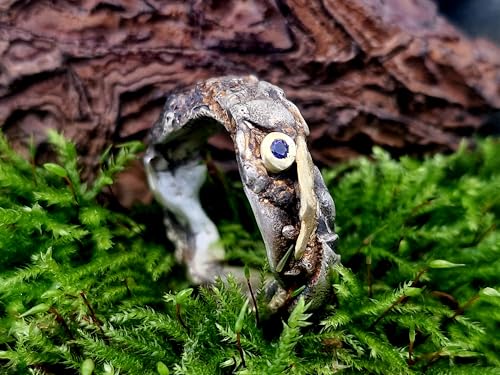 Grober massiver teilgeschwärzter 925er Silber Design Ring, Gr. 59-60 (19), mit Tansanit in 585er Gelbgold Fassung und Goldelementen, natürlich, außergewöhnlich, Unikat, Unisex, Handarbeit