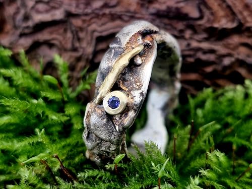 Grober massiver teilgeschwärzter 925er Silber Design Ring, Gr. 59-60 (19), mit Tansanit in 585er Gelbgold Fassung und Goldelementen, natürlich, außergewöhnlich, Unikat, Unisex, Handarbeit