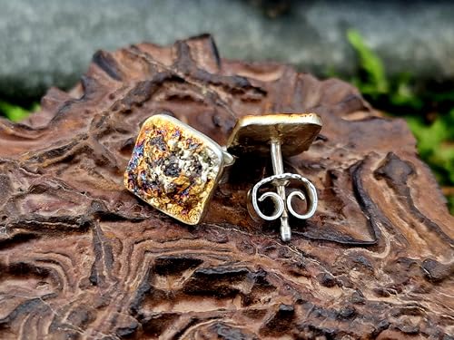Design Ohrstecker mit aufgefuster und eloxierter Oberfläche aus 925er Silber, mit Flügelmuttern, Unikat, Handarbeit, Unisex