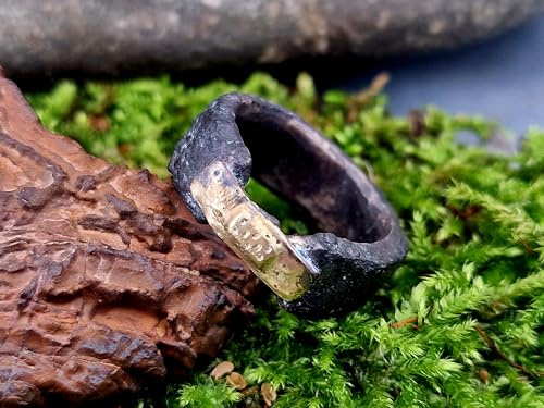 LeoLars-PABE 925er Silber Design Ring mit 585er Gelbgold Pflaster, Gr.54 (17,2), Bicolor, natürlich, rauh, geschwärzt, Unikat, Handarbeit