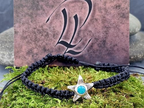 LeoLars-PABE schwarzes Seestern Makramee Design Armband, aus 925er Silber mit Lightning Ridge Opal mit grün-blauem Feuer, Unikat, Umfang 18-25cm, Unisex, Handarbeit