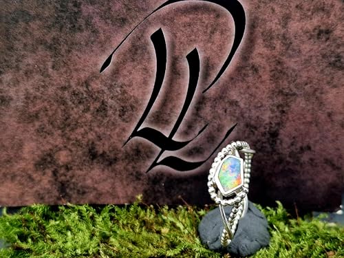 LeoLars-PABE Multicolor Lightning Ridge Opal Design Ring, Gr. 62 (19,7), aus 925er Silber, Perldrahtdesign, Opal in Zargenfassung, Unikat, Handarbeit