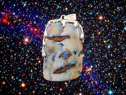LeoLars-PABE Boulder Opal Anhänger im Tropfen Design aus 925er Silber, Picture Stone, tolles Muster, partielles mehrfarbiges Opalfeuer, Unikat, Handarbeit, Unisex