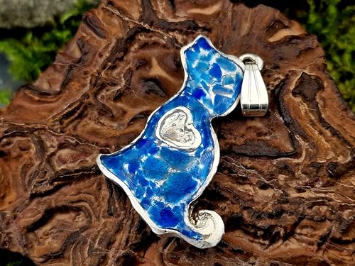 Hauyn Splitter Hunde Design Anhänger aus 925er Silber, kräftiges blau, unter UV-Licht Orange leuchtend, in Kunststoff eingegossen, Hund, Welpe, Herz, Hundeliebhaber, Unikat, Handarbeit, Unisex