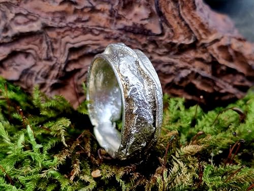 LeoLars-PABE Kraftring mit Design Struktur, aus 925er Silber, handgeschmiedet, glänzend, teileloxiert, Unisex, Unikat, Handarbeit, Gr. 58 (18,5)