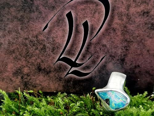 LeoLars-PABE Boulder Opal Design Ring aus 925er Silber, mit brillianter Multicolor Chrystal Opalschicht und Opalfeuer, Seidenmatt, Unikat, Handarbeit, Gr. 54 (17,2)