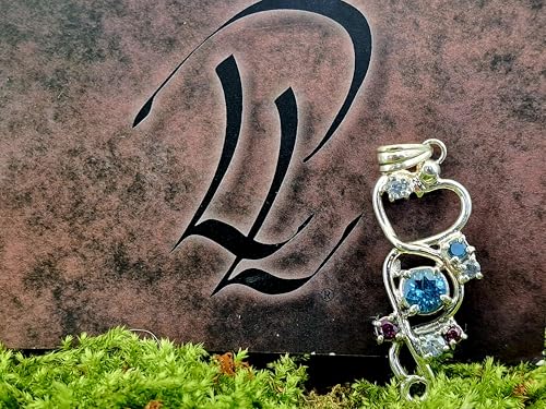 LeoLars-PABE Design Herz Anhänger aus 925er Silber mit Blautopas, Bergkristall und Granat, verspielt und mit Stotzenfassungen, Unikat, Handarbeit