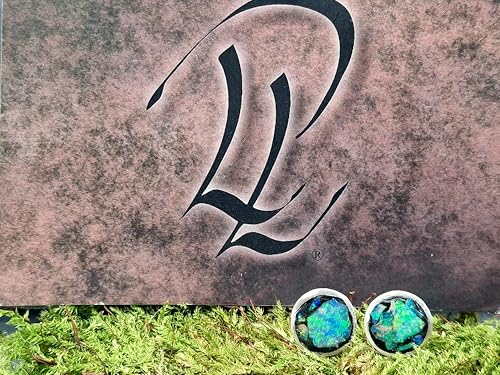 Lightning Ridge Opalsplitter Ohrstecker aus 925er Silber mit Flügelmuttern, mit mehrfarbigem Opalfeuer, in Kunststoff eingegossen, Unikat, Handarbeit