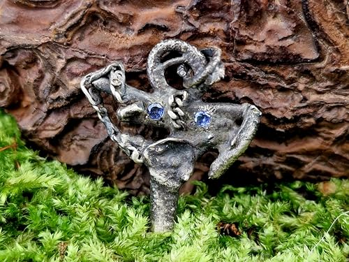 LeoLars-PABE Frei gestalteter Design Anhänger aus 925er Silber mit zwei rund facettierten Tansaniten, teilgeschwärzt, Unikat, Handarbeit, Unisex